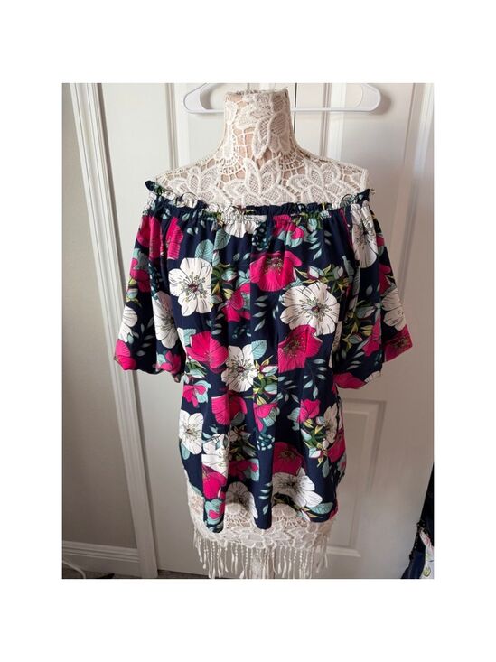 Milk & Honey Tops - Milk & Honey Navy Floral Off-Shoulder Blouse 2X